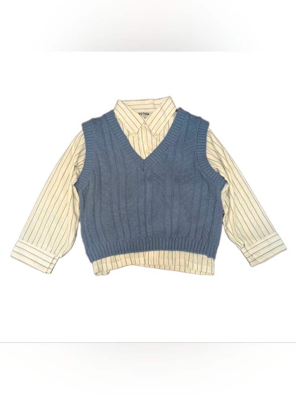 Happy Fella Toddler Boys Size 4T Cable Knit Sweater Vest & Striped Button-Down